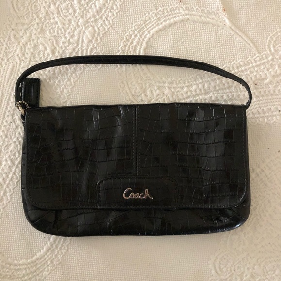 Coach black leather snakeskin bag / wristlet - Picture 2 of 3